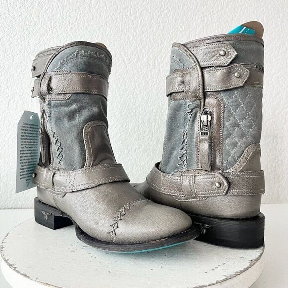 NEW Lane DUSTOFF Womens Cowboy Boots 6 Gray Leather Western Cowgirl Ankle Bootie - Picture 11 of 11